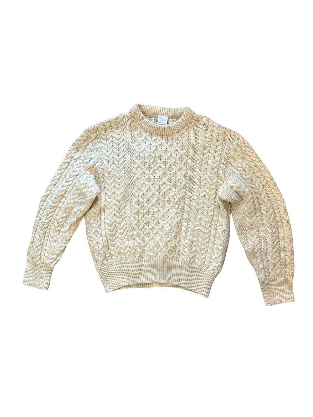 Vintage St Michael UK Pure British Wool Cable Unisex Sweater Ivory 40in. Chest